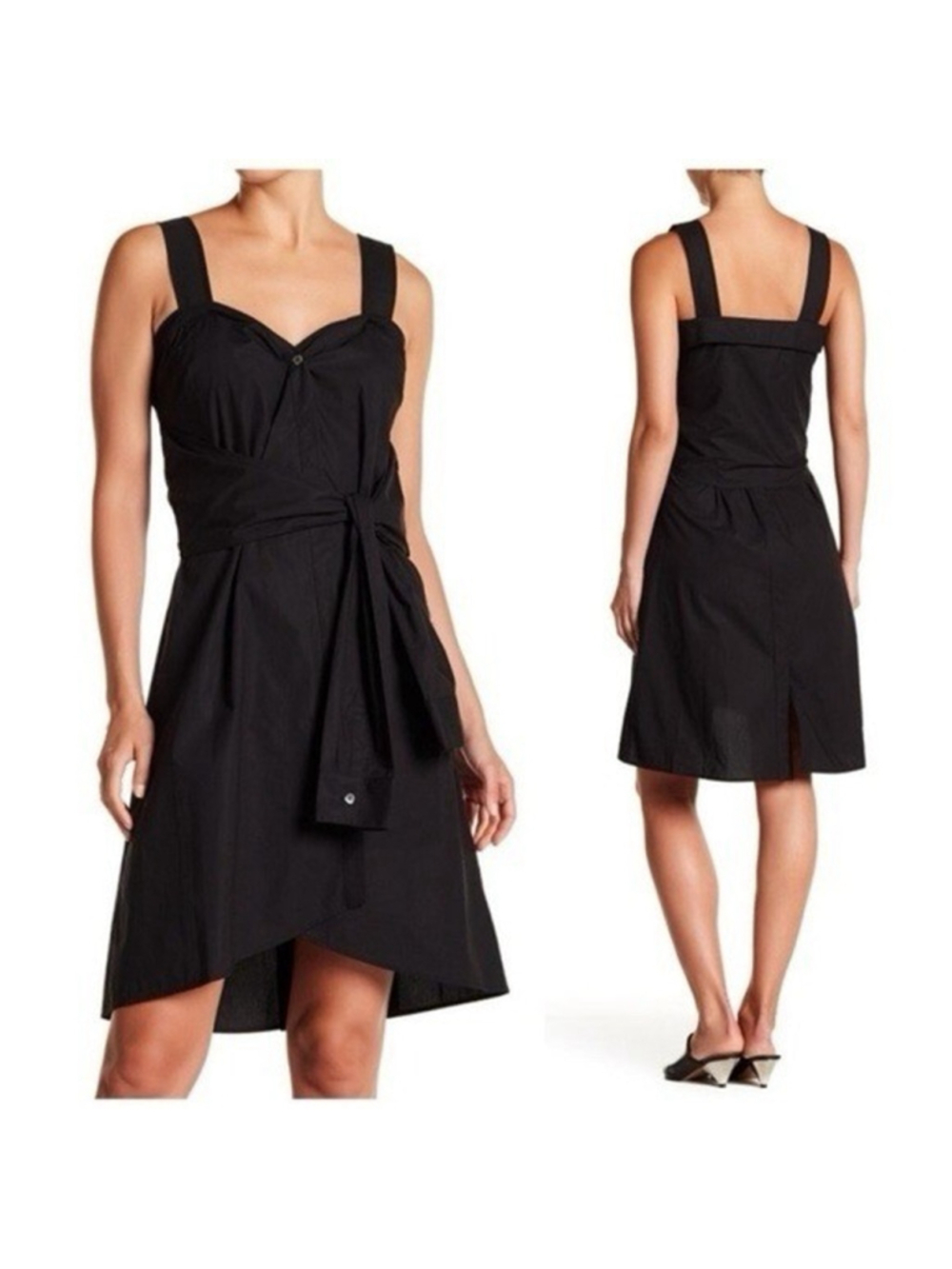 Derek Lam x 10 Crosby Front Tie Knot Dress Black Cotton Sz. 6 A-line Party $395